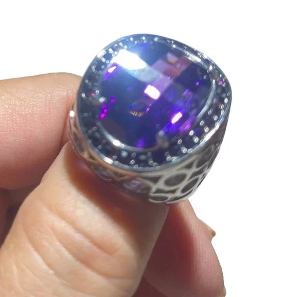 SHOWSTOPPER AMETHYST RING IN 316SL (STAINLESS STEEL) (SZ 8.25) - Picture 12 of 15